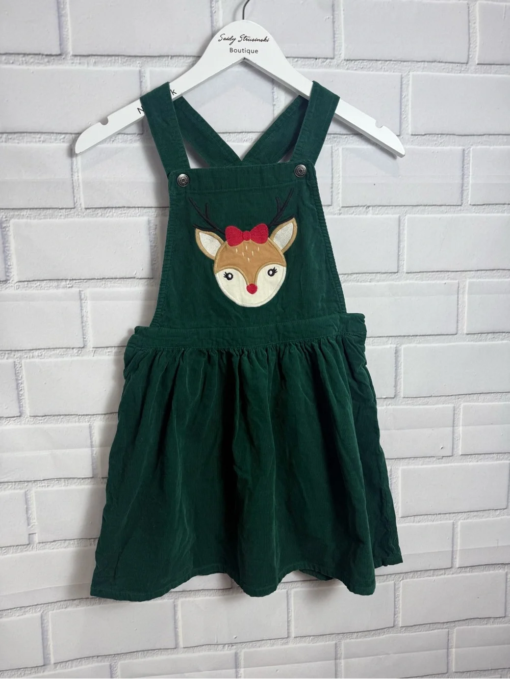 Gymboree Girls Green Corduroy Reindeer Jumper Dress Size 8 Christmas Holiday
